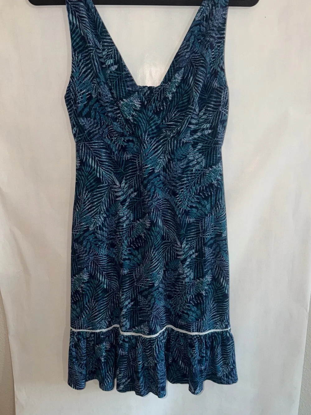 Tommy Bahama Teal and Navy Palm-Print V-Neck Sundress size small